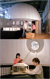 Photo of a sky simulator being used for daylighting research and design at Lawrence Berkeley National Laboratory.