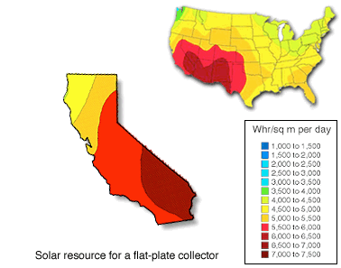 map of solar irradiation in california