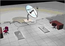Illustration of the components of a solar hybrid system installed in a commercial office.